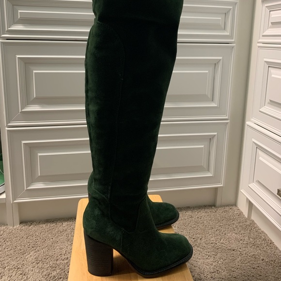 Tall Dark Green Suede Boots - Picture 5 of 11